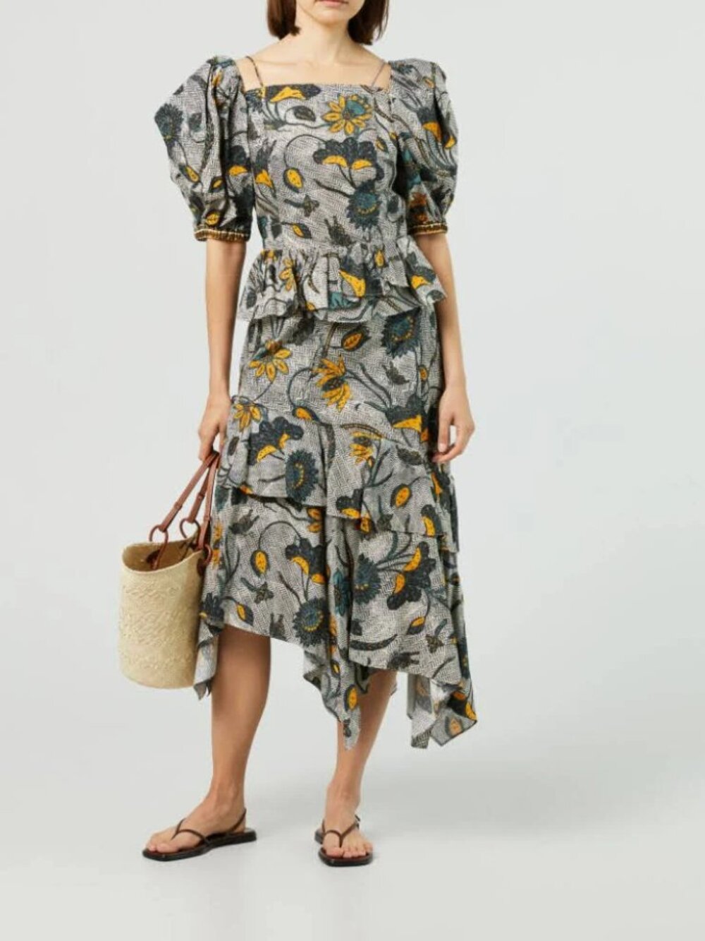 Ulla Johnson MARIE Midi Dress Tie Back Ruffle Tiered Floral Handkerchief Maxi - Picture 7 of 15